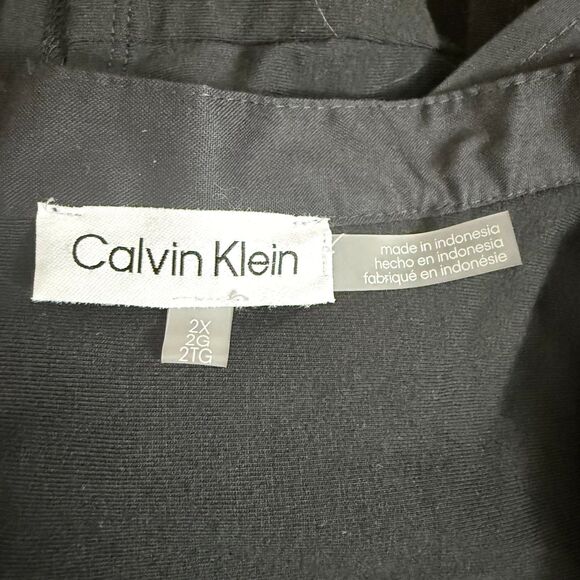 CALVIN KLEIN Frany Cotton Button Up Shirt 2X Plus Black Mixed Media Top EUC B68 - Picture 3 of 4